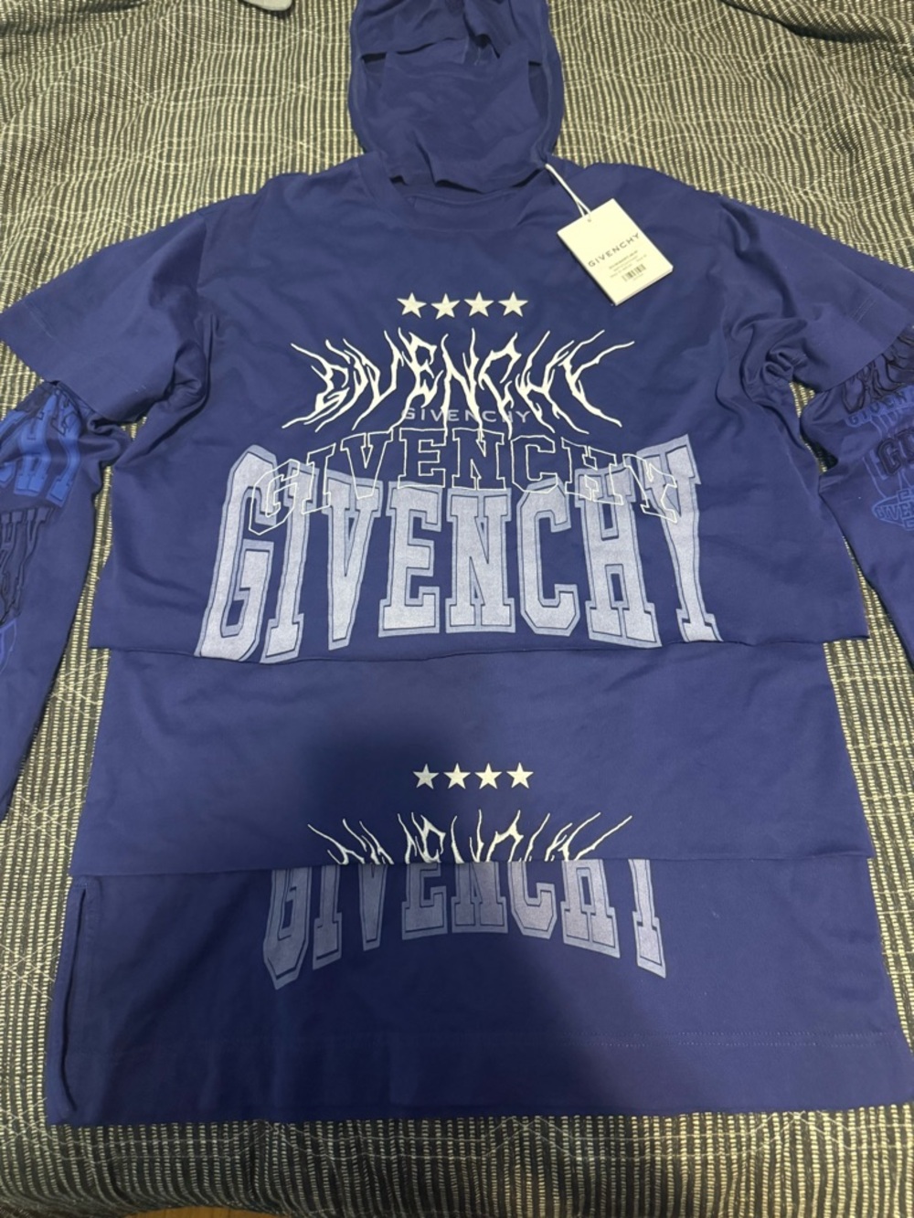Givenchy Men's Deep Blue Graphic Hoodie with Logo Print retail $1800